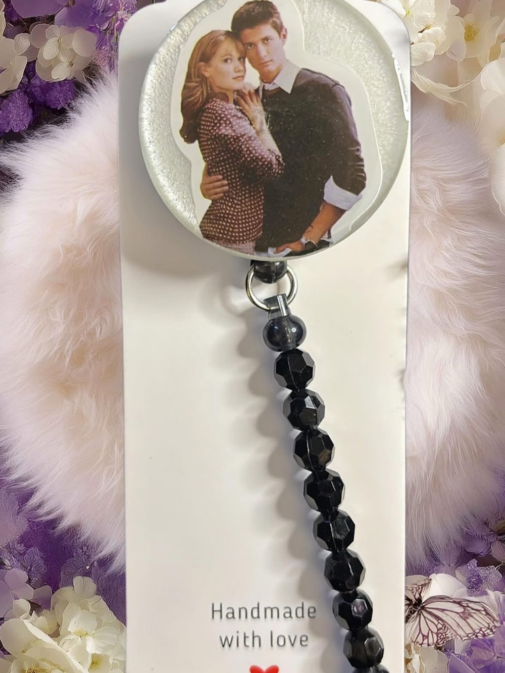 Handmade Black Beaded One Tree Hill Badge Reel - Naley